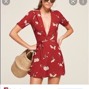 Reformation red wrap floral dress.